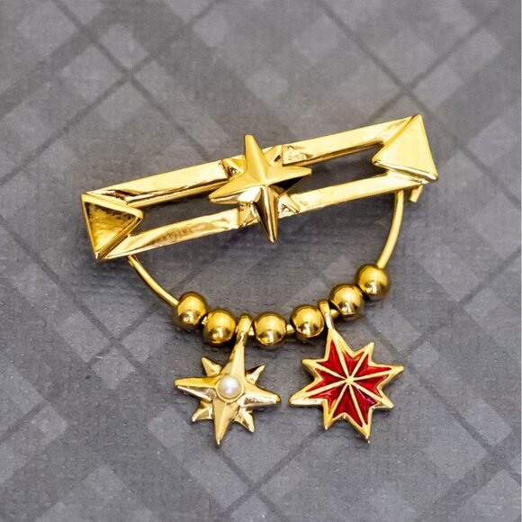 Vintage Dangling Stars Elegant Gold Tone Brooch by Avon, G40 - Picture 1 of 2